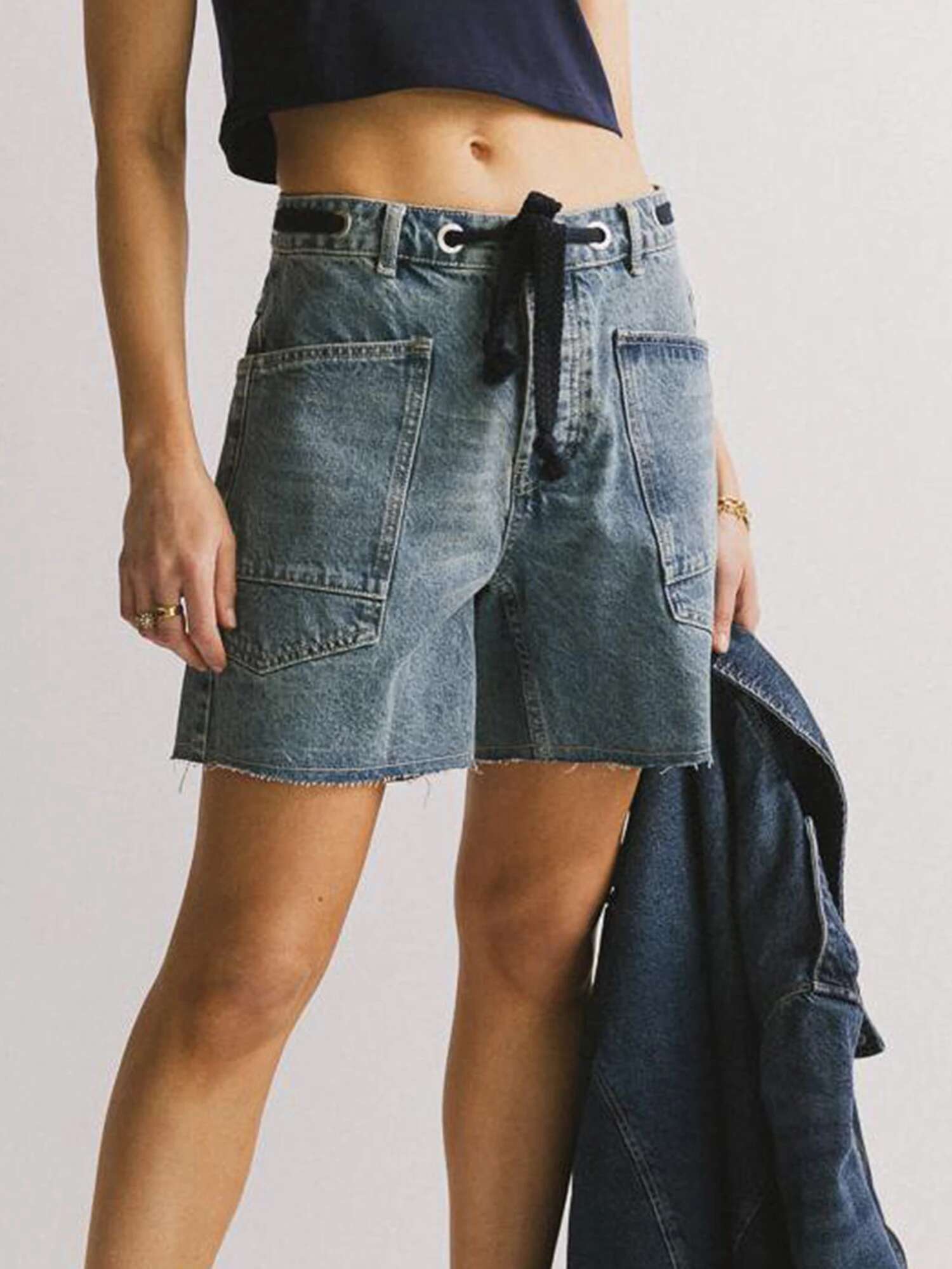 Womens Vintage High Waist Distressed Denim Shorts with Frayed Hem and Embroidered Pockets for Summer Beachwear