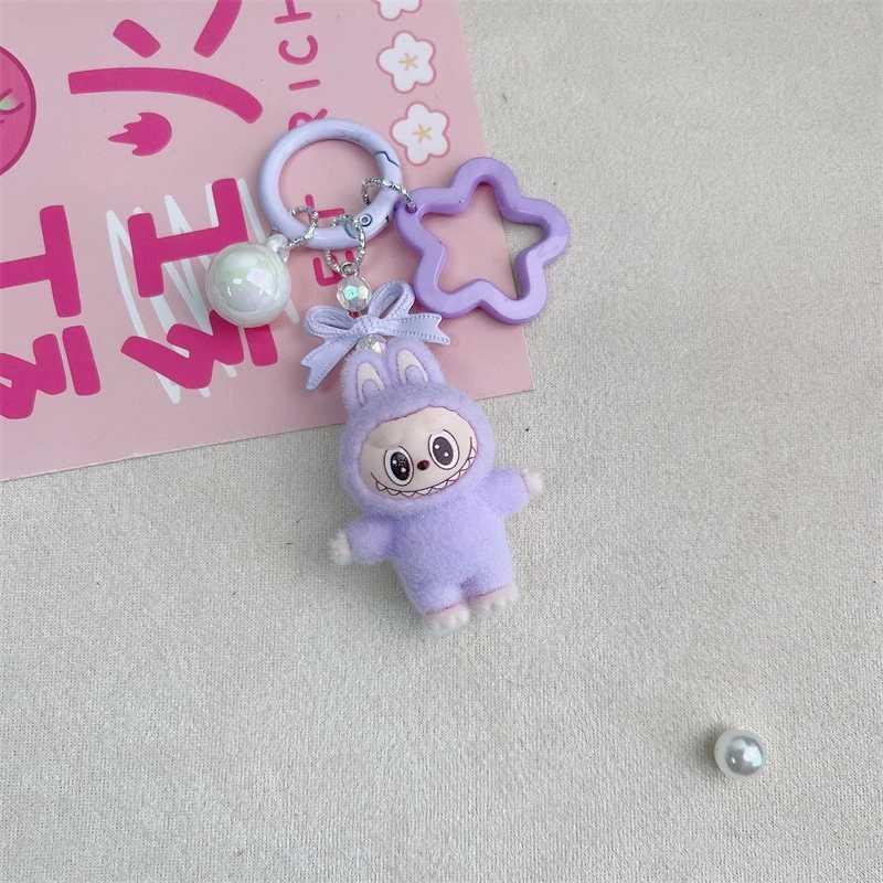 Kawaii Labubu Keychain with Bow Car Hanging Pendant Decor Cartoon Backpack Hanging Keychain Charms Keyrings Gift for Student Kid XJ250607
