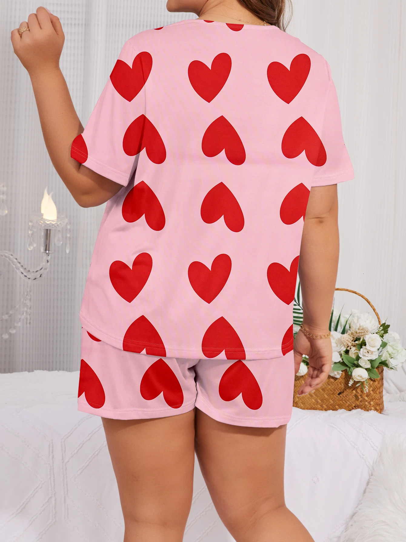 Plus size short sleeved shorts pajamas for women home wear set 250603