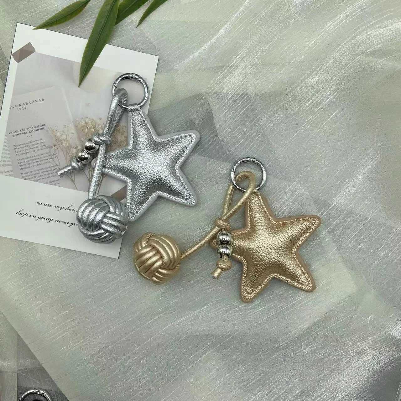 Lovely PU Leather Star Keychain Car Keyring Cartoon PU Leather Hanger 5 Colors Fashion Bag Pendant Bag Ornament XJ250607