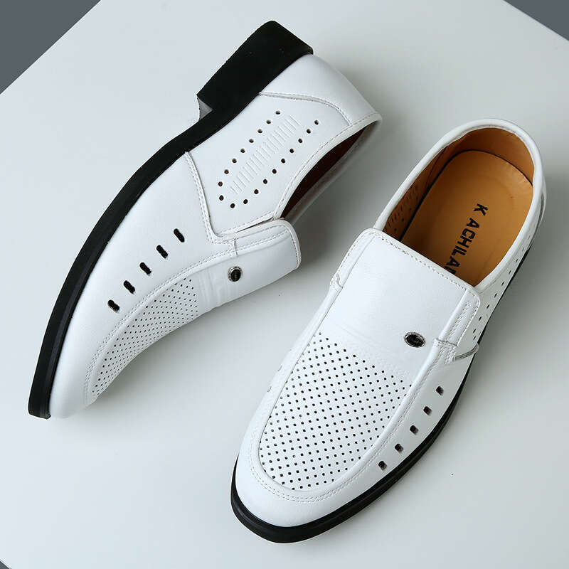 Plus Summer Breathable Hollow Out Extra Large Shoes Men's Genuine Leather White Business Size 47 Sandals