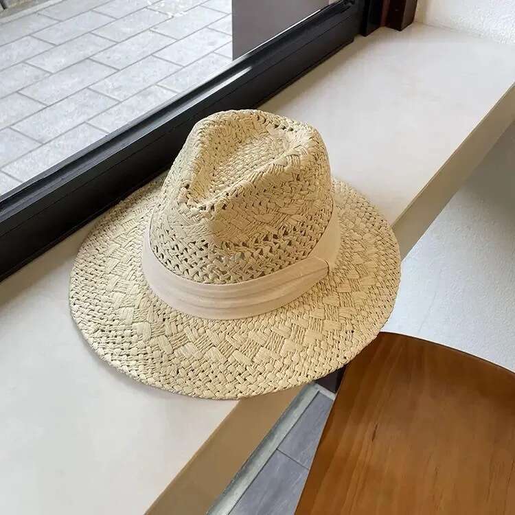 French Style Old Money Hollow Straw for Women Summer Beach Vacation Sun Protection Panama Hat designer bag