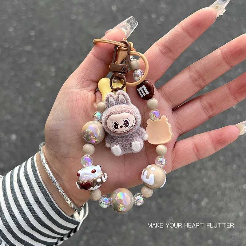 Creative Labubu Keychain Beaded Charm Backpack Hanging Pendants Cartoon Holiday Children Birthday Gift Keyring Decor Party FavorXJ250607