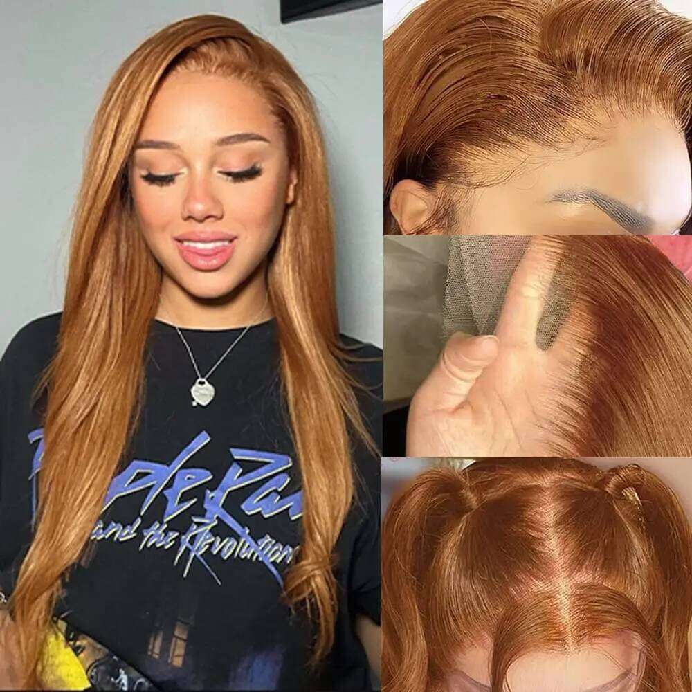 NAMM 30inch Honey Blonde for Women Straight Synthetic Ginger Lace Front Wig Pre Plucked with Baby Hair Glueless Wigs