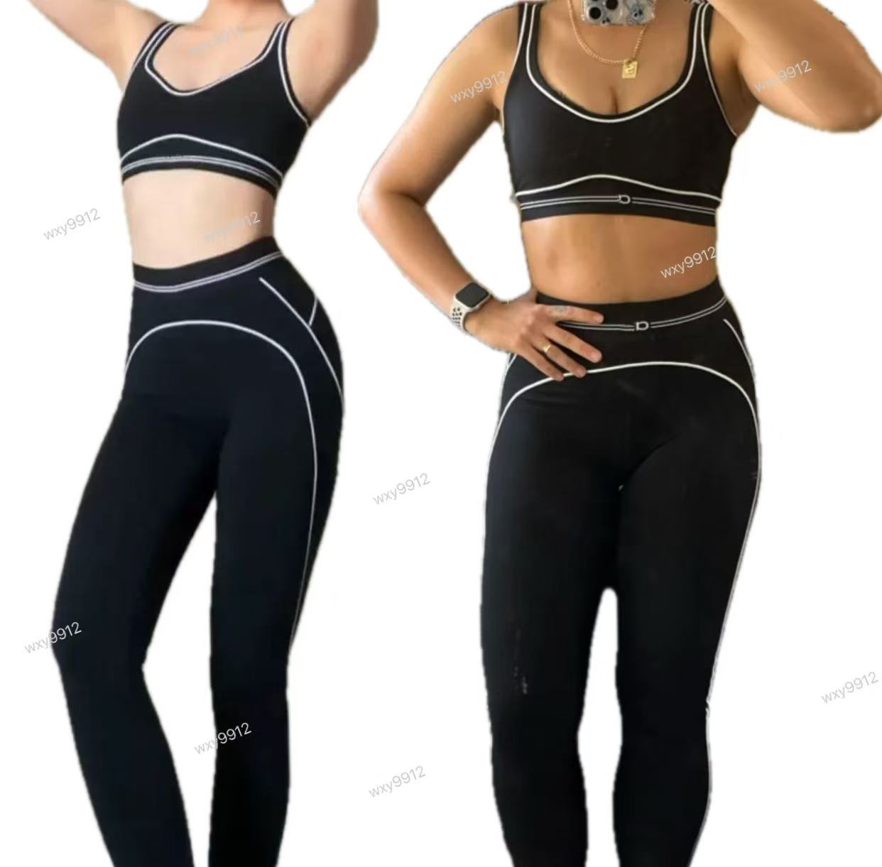 New Yoga Set Seamless Tops Sports Heart Throb Bra+Leggings High End White Striped Low Back Dance Yoga Outfits Summer Women bra set women clothes