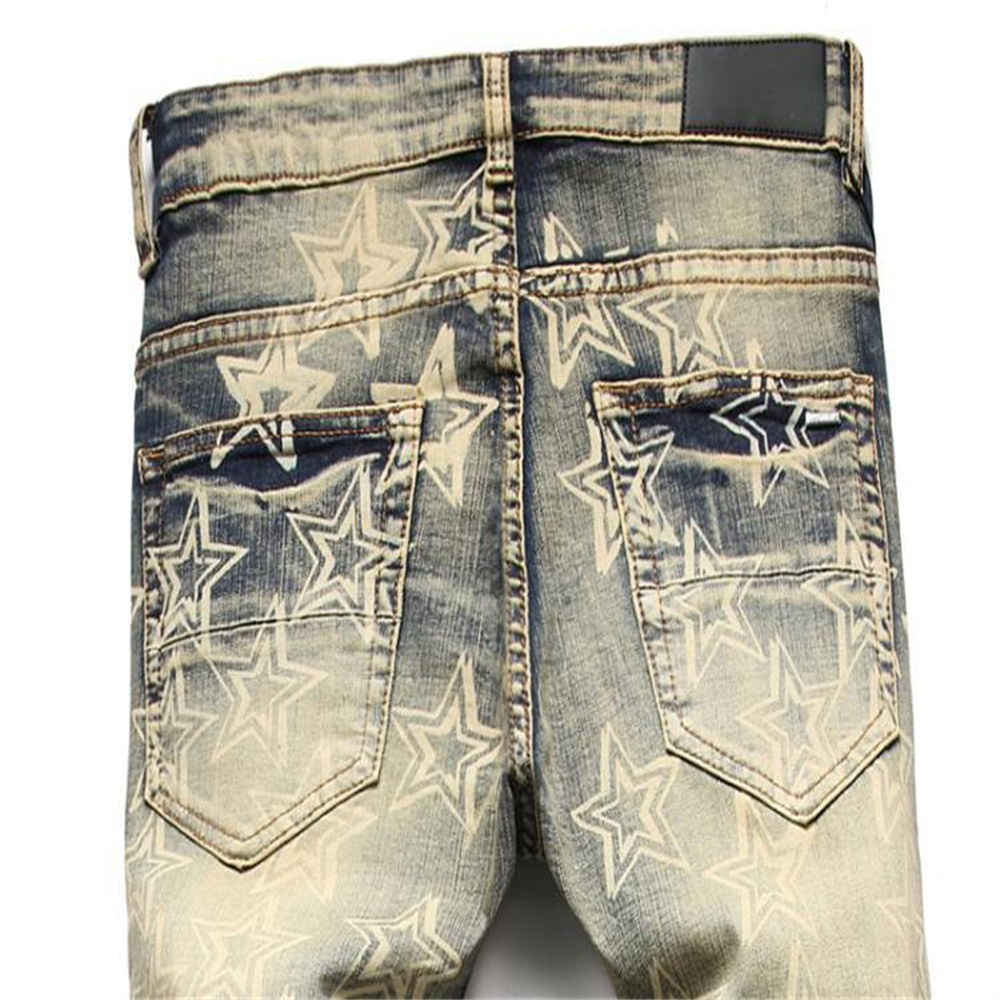 new free shipping designer Jeans Embroidered men jeans with knee hole zipper small leg pants large denim pants Durable Stretchy