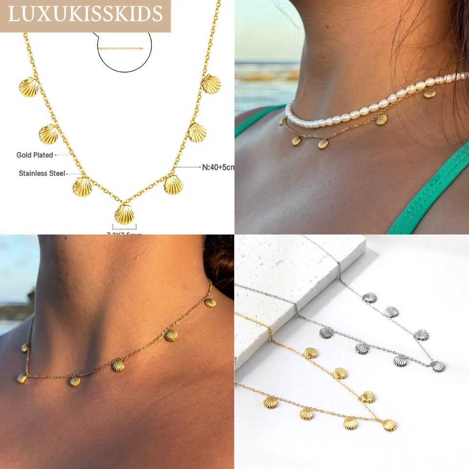 LUXUKISSKIDS Textured Shell Shape Earrings Necklace s Summer Stylish Stainless Steel Woman Jewelry Set 18K Gold Plated Z250607