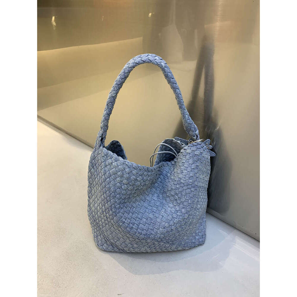 Tie Dye Denim Handwoven Tote Large Capacity Shopping Casual Shoulder Handbag Star Bag