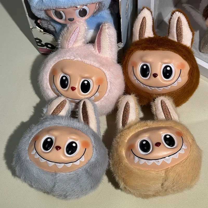 Sitting Labubu Doll Keychain External Implantation Fluff PVC Toy Phone Ornaments Bag Charms Car Keychain Christmas Gifts Z250607