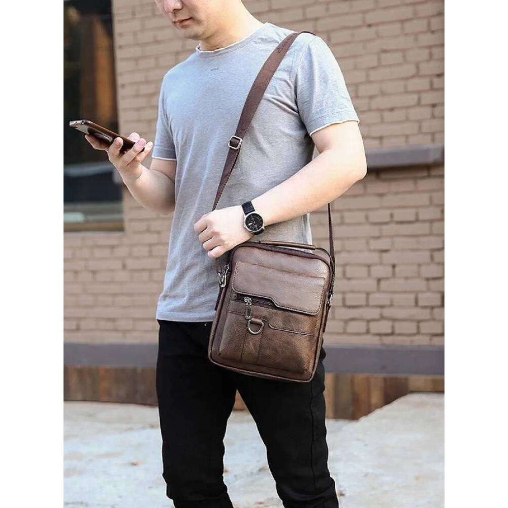 2025 New Men Leisure Commuter Shoulder Crossbody Fashion Male PU Handbag Vertical Large Capacity Leather phone Bag For men