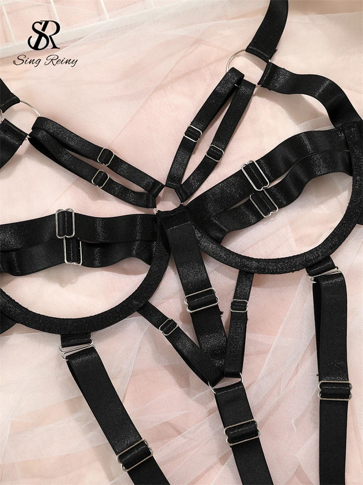 SINGREINY Porno Hollow Out Slim Club Rompers Sleeveless Bandage Sheath Playsuits Female Solid Lingerie Sexy Backless 250606