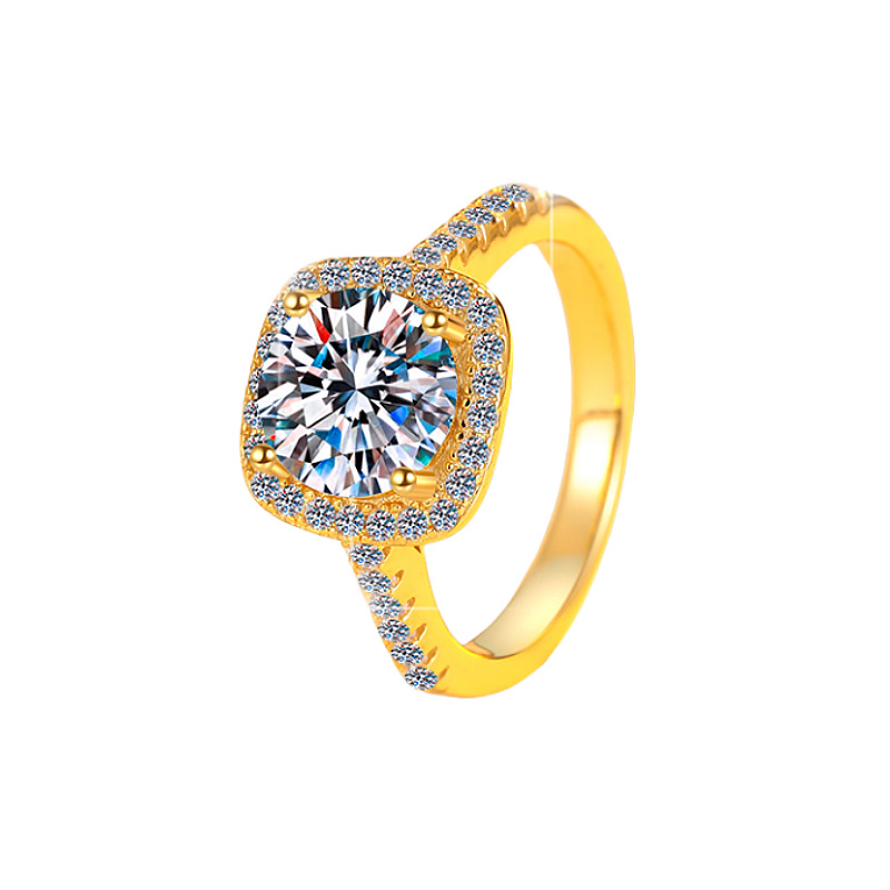 Elegant Moissanite Diamond Ring in S925 Sterling Silver with 18K Gold Plating, Perfect for Engagements, Weddings, and Special Occasions, Cross-Border 