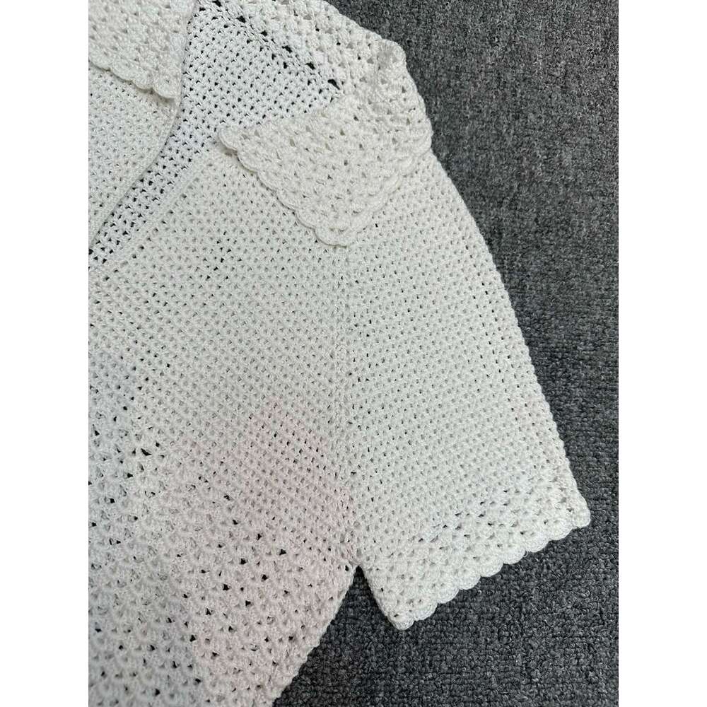 Designer Classic 100% Pure Mulberry Silk Crochet Top with Short Sleeves