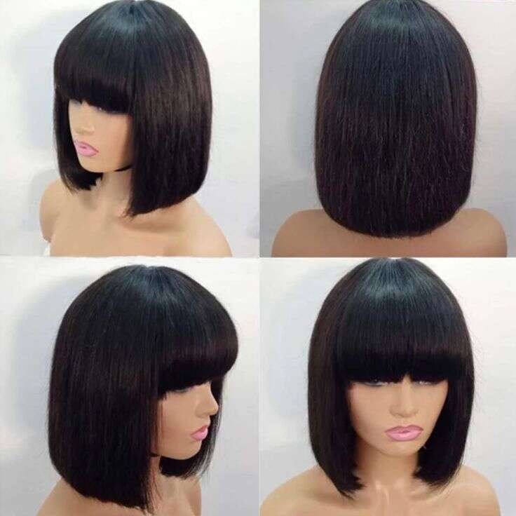 Machine made BOB human hair short wigs with bangs