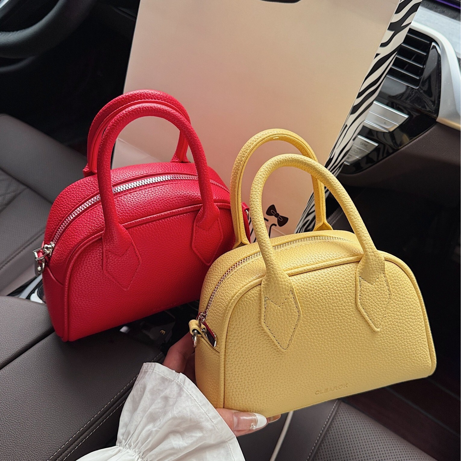 designer High-End Handbag for Women 2025 New Fashion Trend Bowling Bag Textured Lychee Pattern Shoulder Crossbody Bag