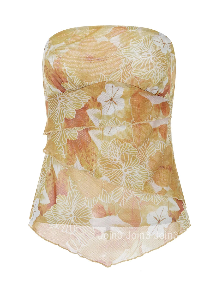 Floral Print Bandeau Tube Top Womens Summer Fashion Strapless Backless Shirt Streetwear Crop Top Beachwear Trendy Style