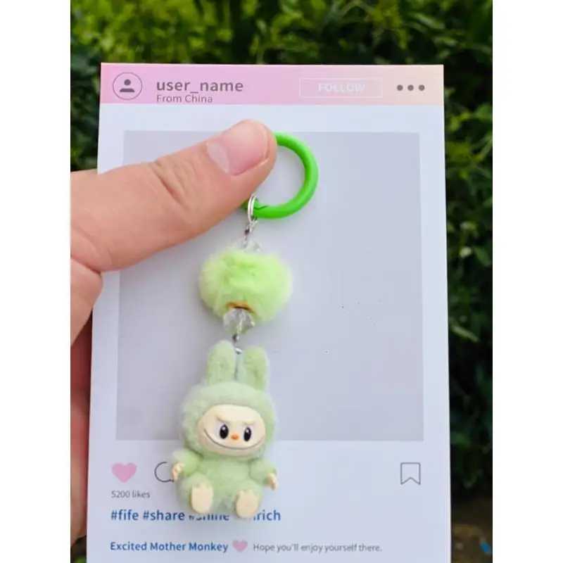 New Christmas Gift Labubu Kawaii Particles Keychain Bag Cell Phone Charm Key Ring Z250607