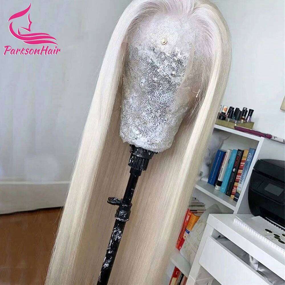 NAMM #60 Color Platinum Ash Blonde Front Wigs Human Hair White 13x4 13X6 HD Transparent Lace Frontal Wig For Women Pre Plucked
