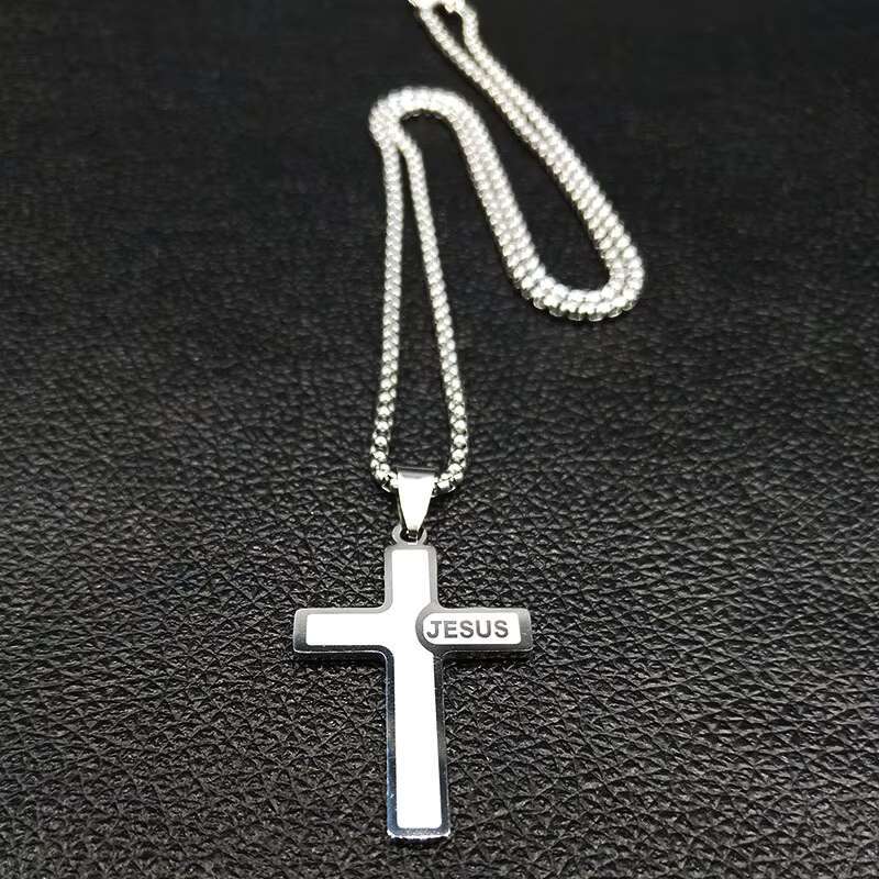 Fashion Simple Stainless Steel Cross Necklace 18K Gold Plated Chains Cross Jesus Pendants Necklaces Mens Women