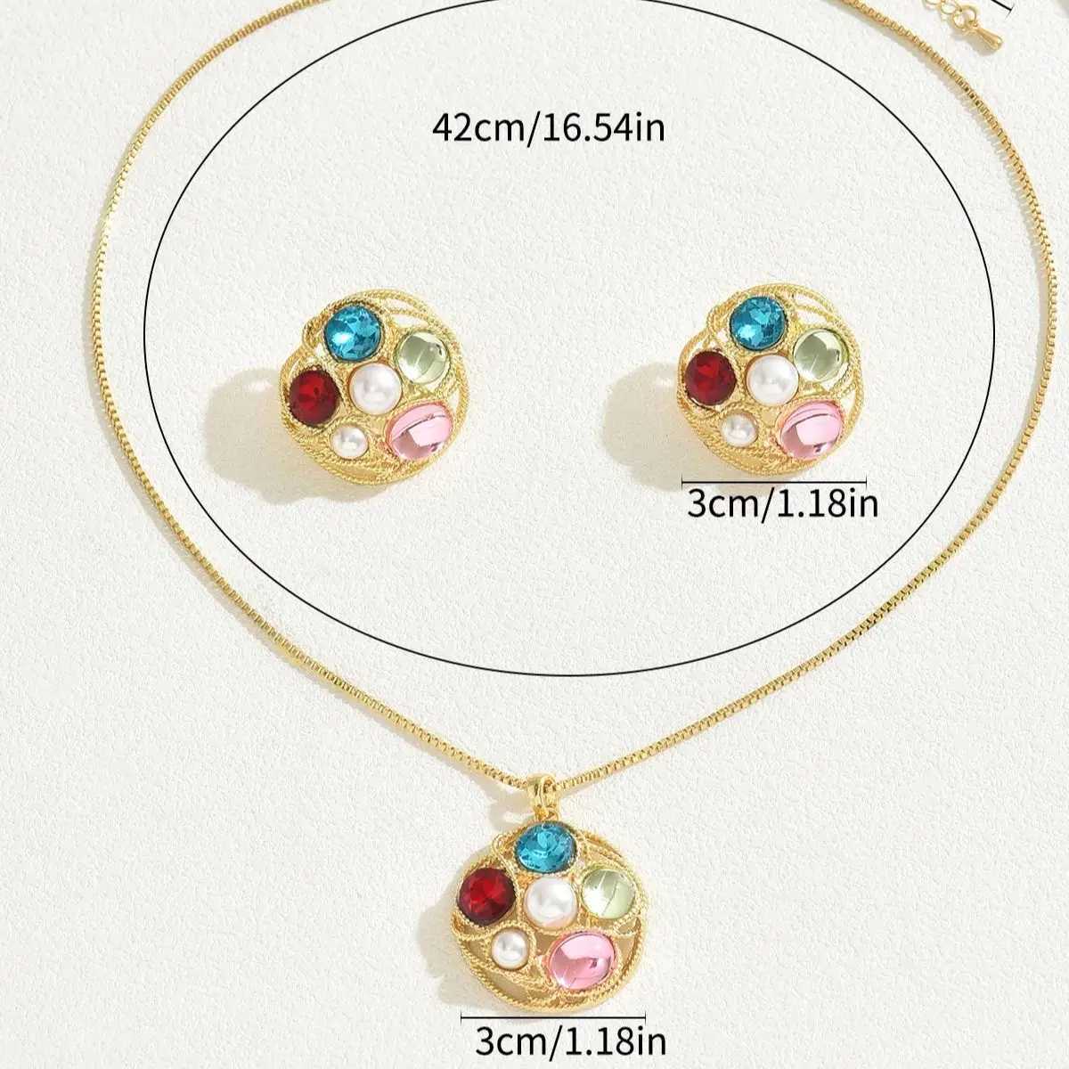 2 PCS Multicolor Crystal Stone Jewelry Set Womens Romantic Flower Pendant Necklace Stud Earrings Chic Birthday Gift For Girl Z250607