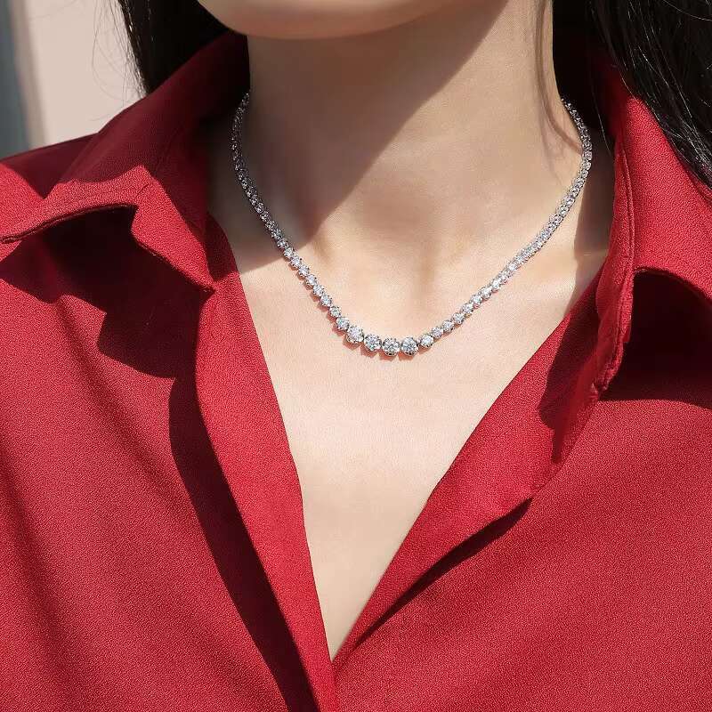 Wholesale Luxury Jewelry Moissanite Necklace for Women Tennis Necklace Moissanite Sterling Silver and Moissanite Tennis Necklace