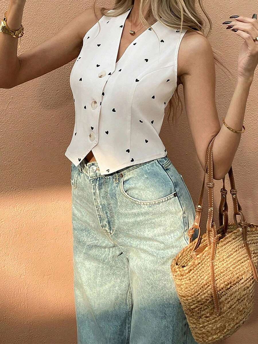 Womens Floral Print Sleeveless v Neck Blouse Casual Button Down Tank Tops Fit Vest Shirts Summer Fashion