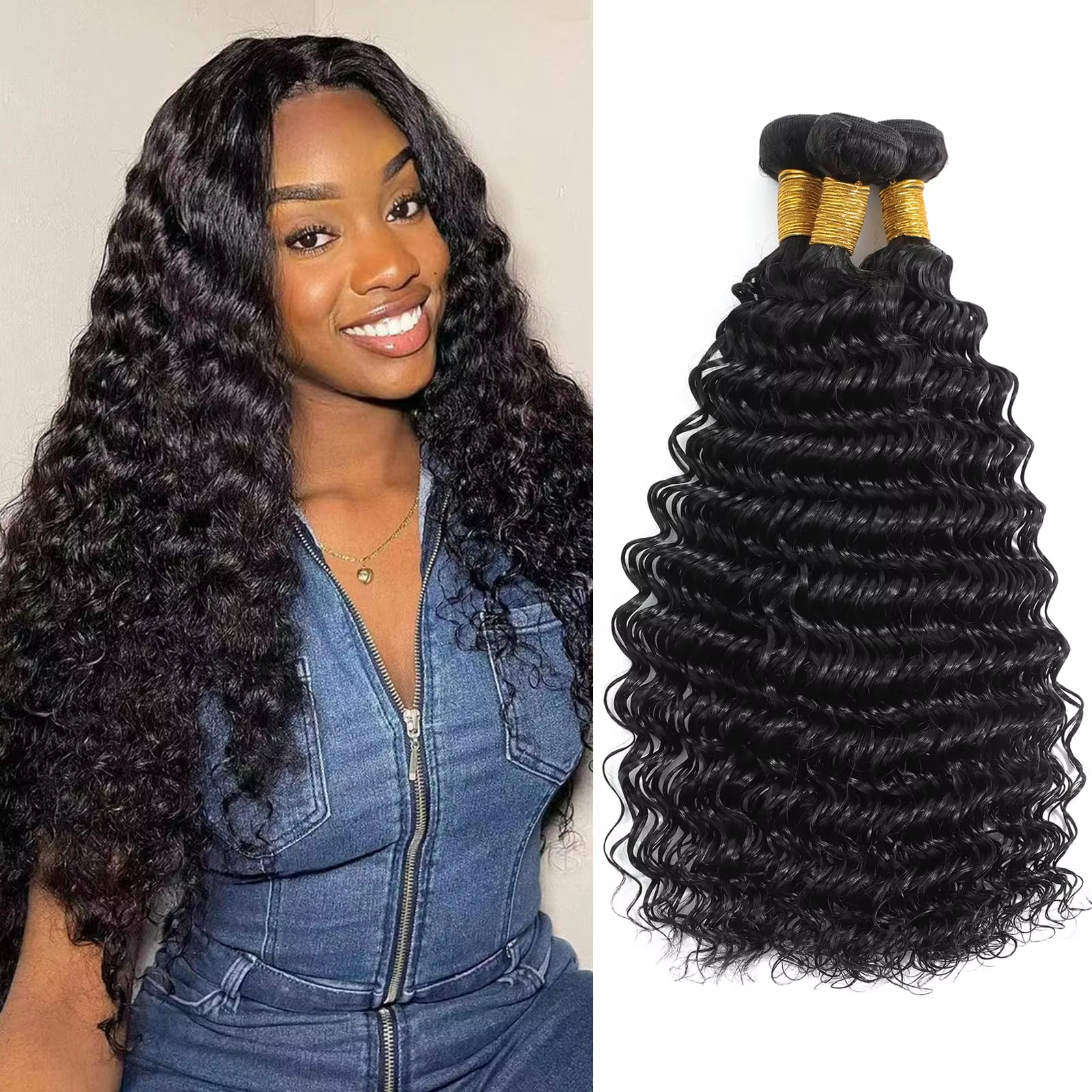 Yaki Straight Bulk Hair For Braiding 100% Unprocessed Human Hair Straight Lace Frontal Curly Human Hair Bundles 3/4 Bundles Deal Deep Curly Hair Brazi