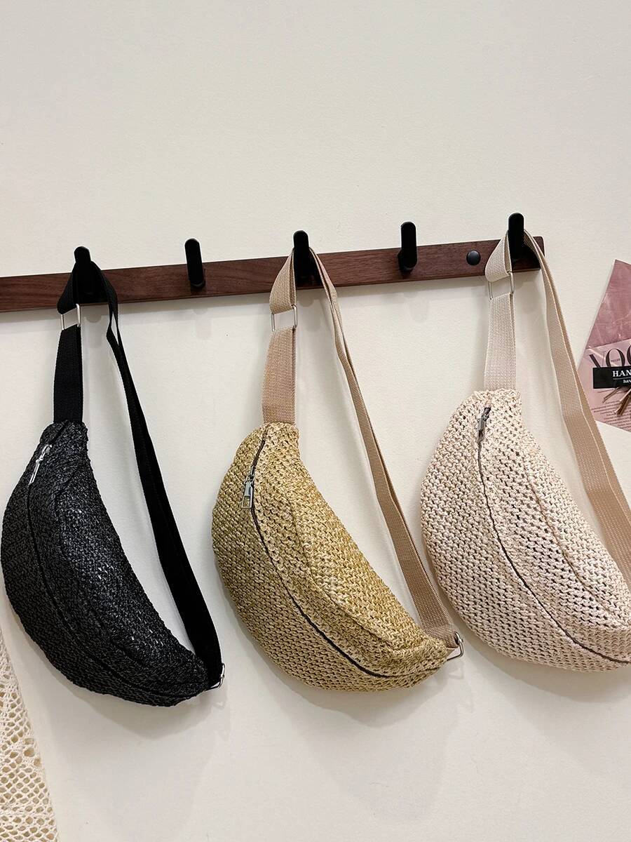 Chest Cross- Body Pouch Sling Travel Imitation Straw Woven Waist Purses Beach Bag