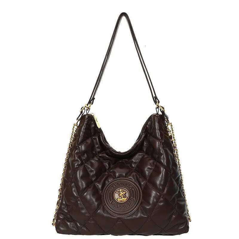 Single Double Shoulder, Crossbody Tote Bag, Dia Grid Embroidered Thread Casual Women's Bag