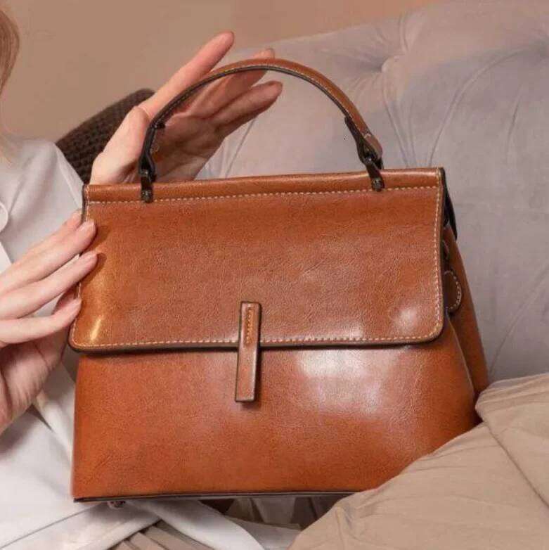 Fashionable Genuine Leather Women's 2024 New Korean Version Handbag Urban Simple Style Single Shoulder Bag