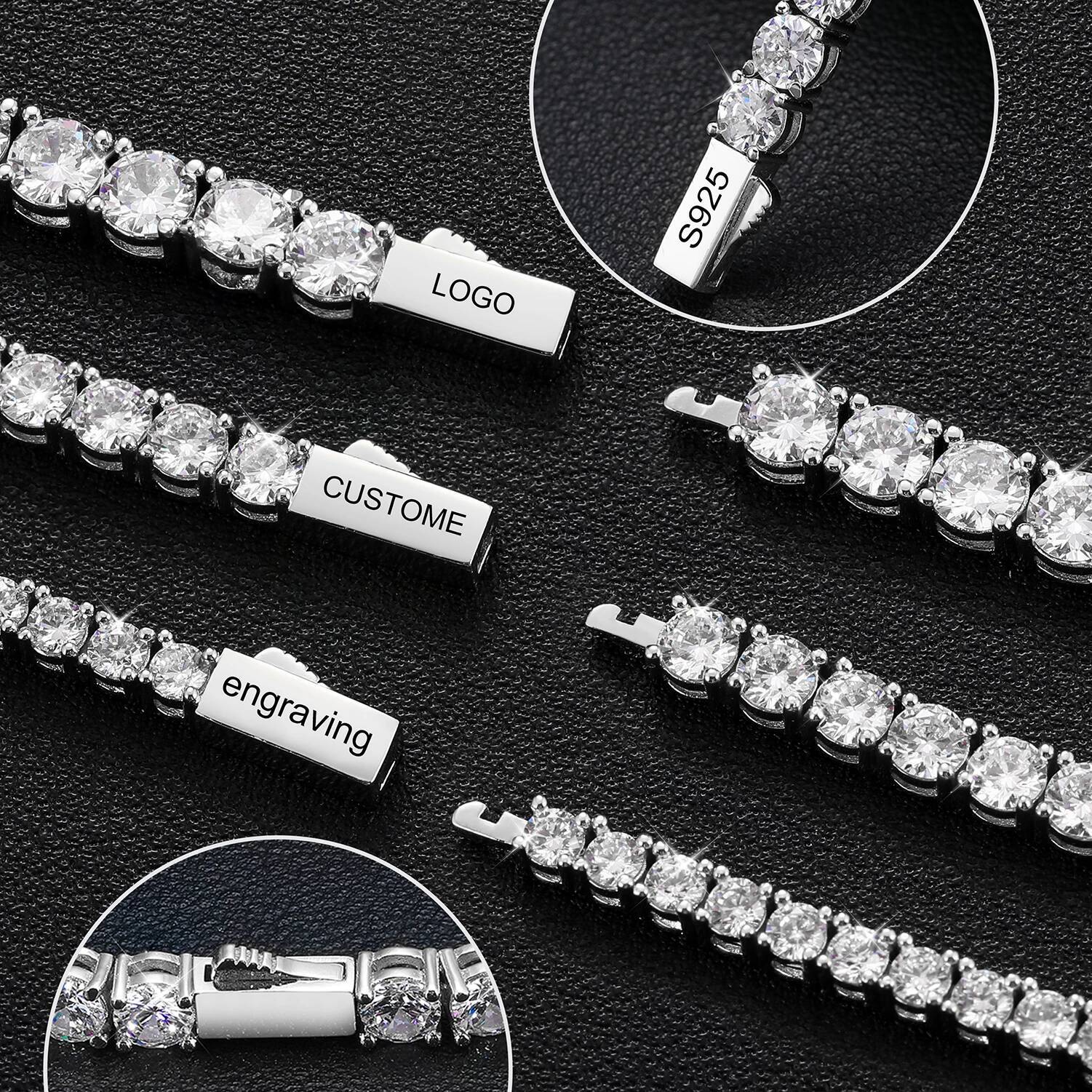 2-5mm Real Moissanite Tennis Bracelet For Women Christmas Gift Platinum Plated 100% Sterling Sier Wedding Jewelry Hip Hop
