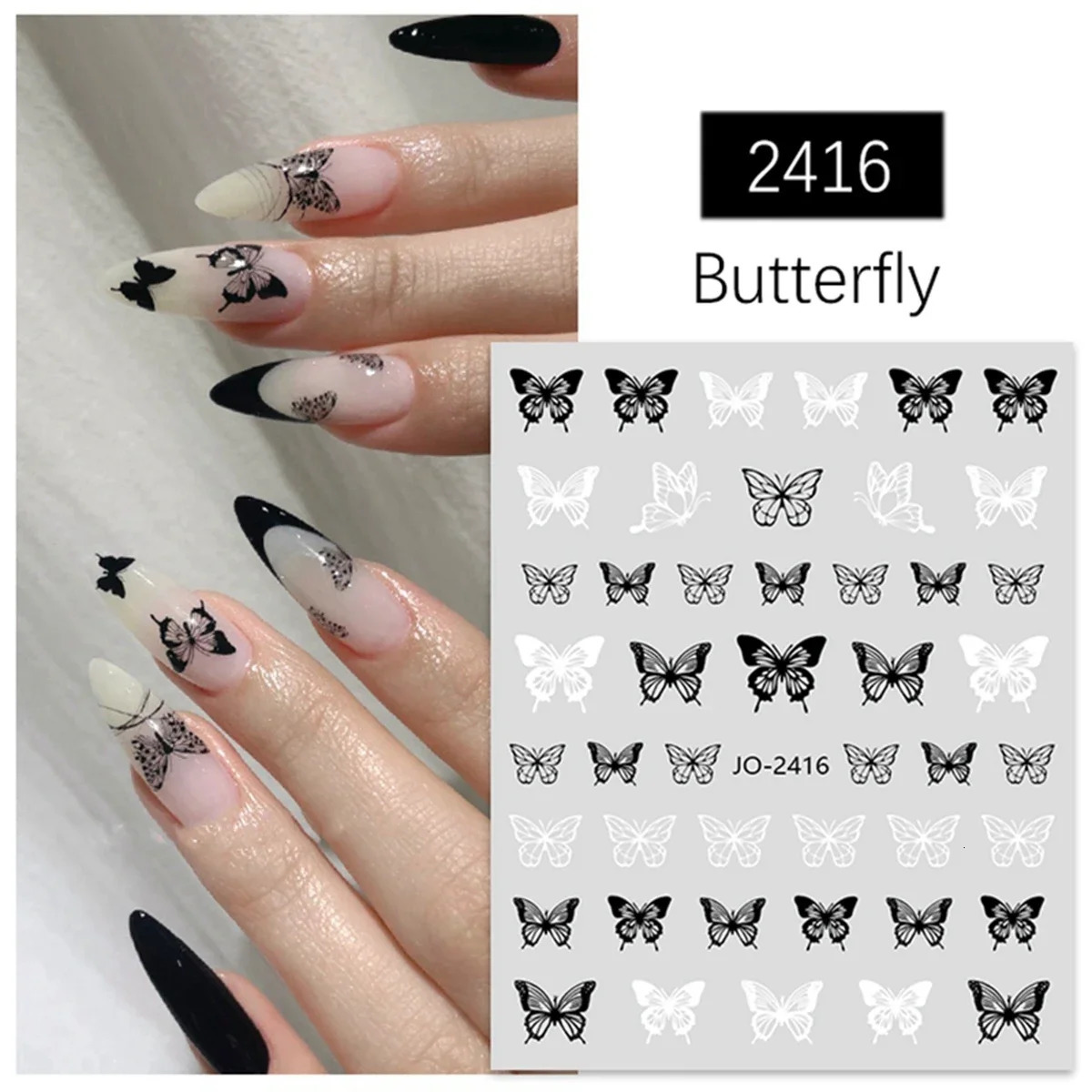 Dark Butterfly Nail Stickers Black White Hollow Ins Style n Art Decoration Decals 250605