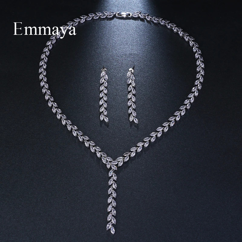 Emmaya Trendy Jewelry Romantic Salix leaf White Gold Color AAA Cubic Zircon Wedding Jewelry Sets For Brides Jewelry Gift 250530