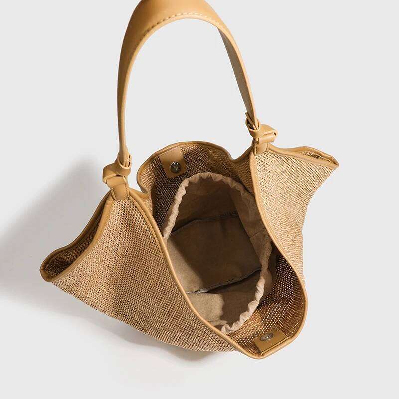 Large Capacity Bucket Beach Bags For Women Designer Handbags And Purses 2024 New In Casual Straw Weave Underarm Shoulder