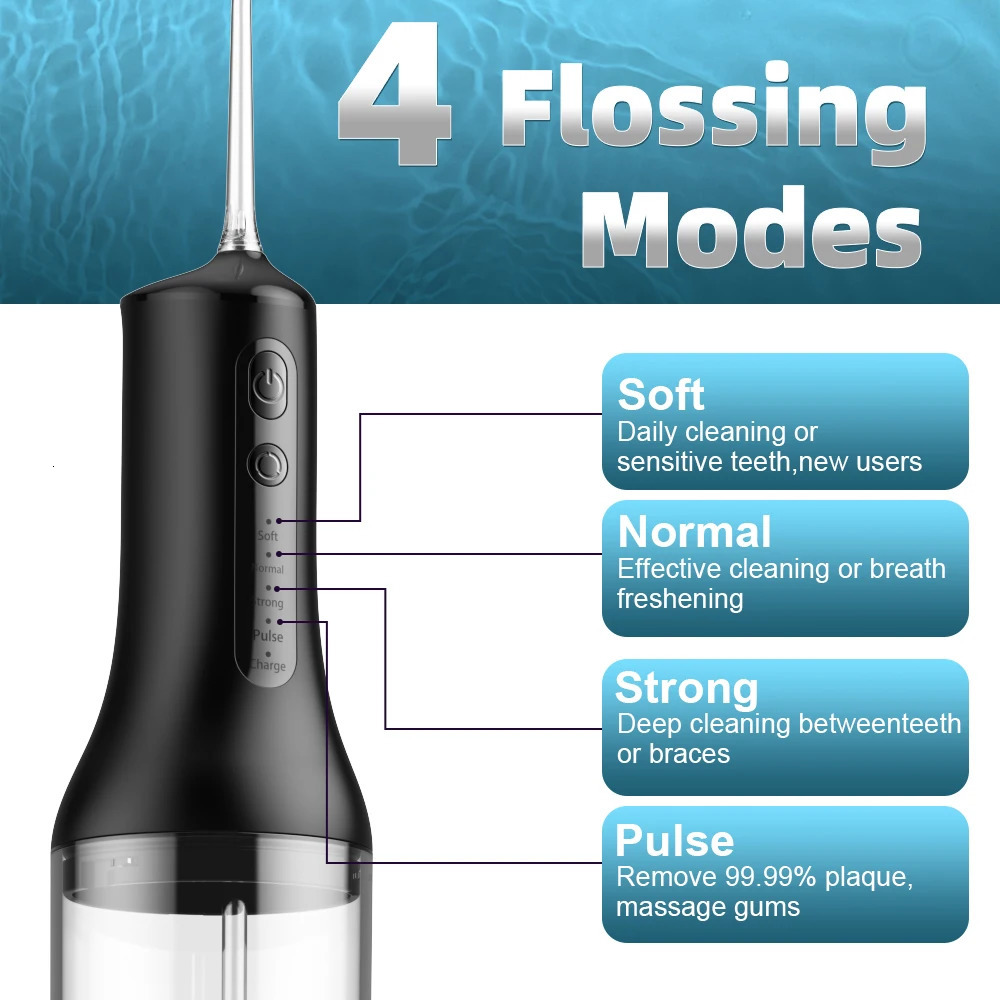 Sarmocare Dental Water Flosser Portable Oral Irrigator USB Rechargeable 4 Mode 300ml Teeth Cleaner Toothbrush Oral Hygiene Clean 250605