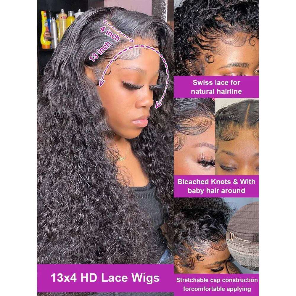 NAMM Transparent 250% Density Water Culry 360 Full Frontal Human Hair 40Inch Deep Wave 13x4 13x6 Hd Lace Front Wig For Women