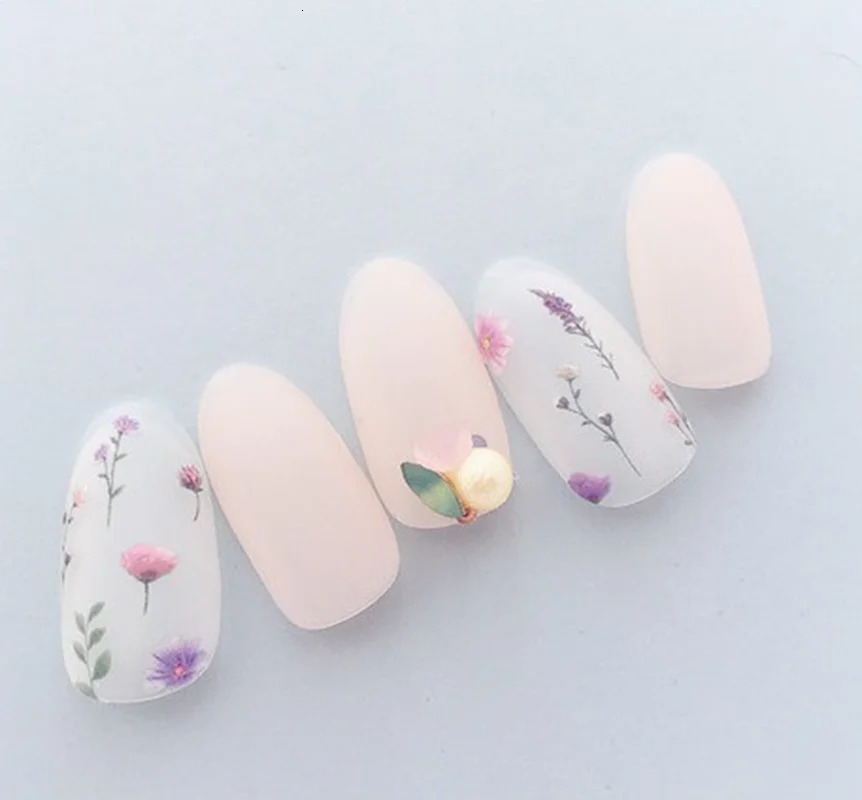 3d Nail Art Decals Purple Pink Dry Botanical Flowers Adhesive Sliders Stickers For Tips Decoration 250605