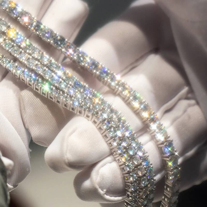 Kibo Jewelry D VVS1 Width 2mm Sterling Sier Fine for Women Moissanite Tennis Chain Necklace