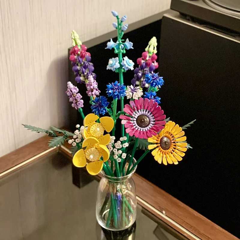 Creative Romantic Wildflower Bouquet Flower Building Blocks Home Desk Plant Decoration Assemble Bricks Toy Gift For Children Girl Z250607