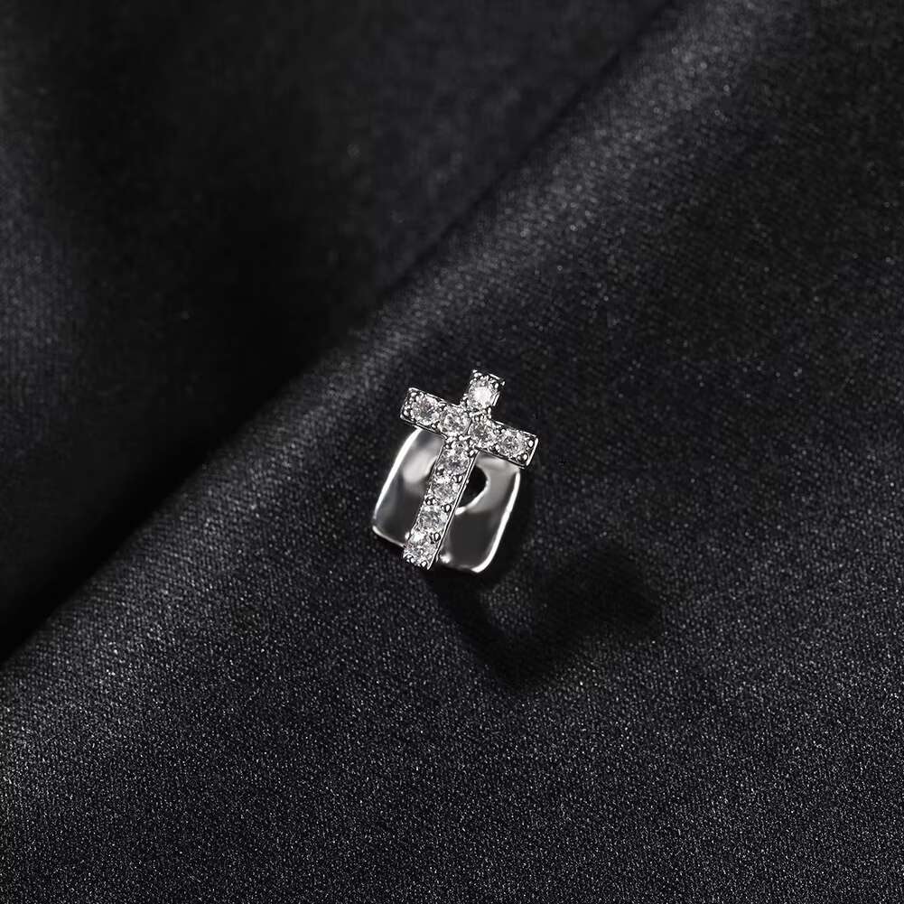 Personalized gold braces, unisex micro-set diamond cross single tooth dental appliance, 925 silver body jewelry, party or gift