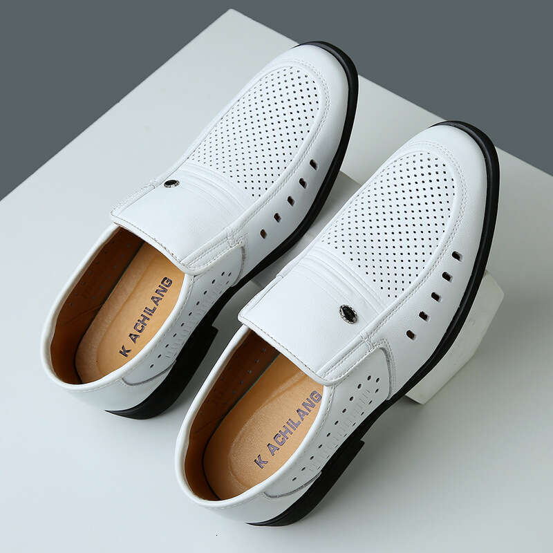 Plus Summer Breathable Hollow Out Extra Large Shoes Men's Genuine Leather White Business Size 47 Sandals
