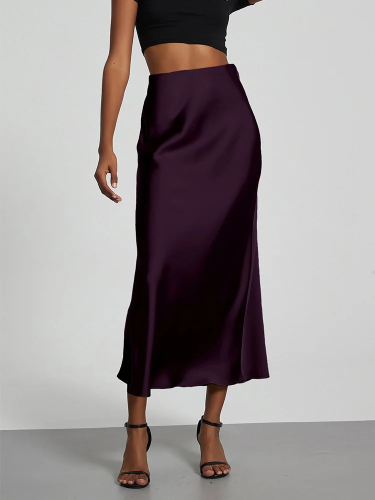 Fashion Satin Party Long Skirt High Waist Solid Color Casual Basic Women Skirts Fishtail Skirt Chic Summer Woman Clothing 2025 250529