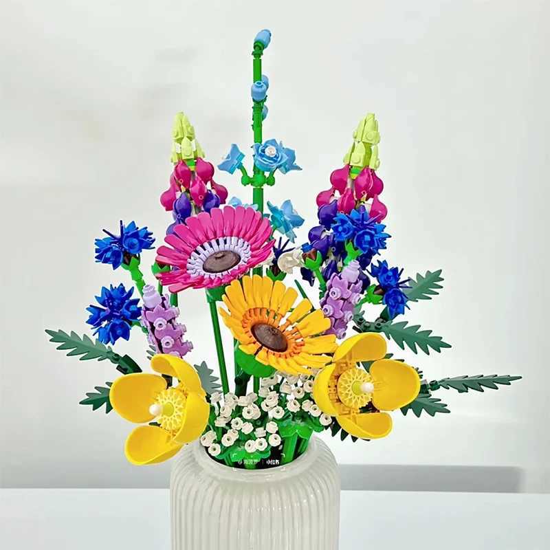 Creative Romantic Wildflower Bouquet Flower Building Blocks Home Desk Plant Decoration Assemble Bricks Toy Gift For Children Girl Z250607