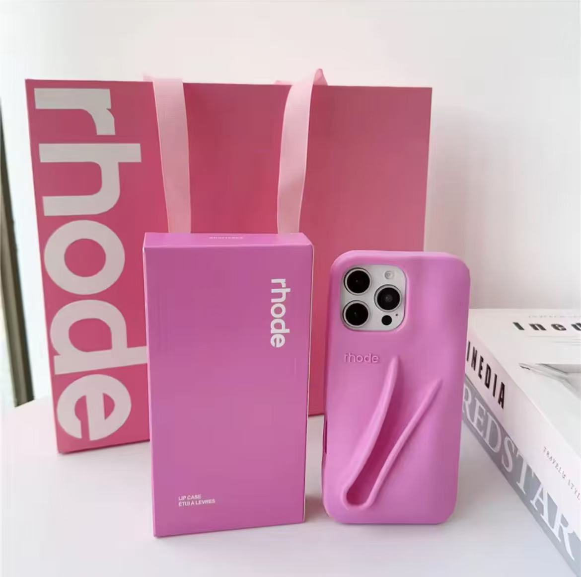 Rhode Protect Lipstick Holder Soft Silicone Case For iPhone 16 12 13 14 15 11 Pro Max With Lip Glaze Set Gift Shopping Bag Cover