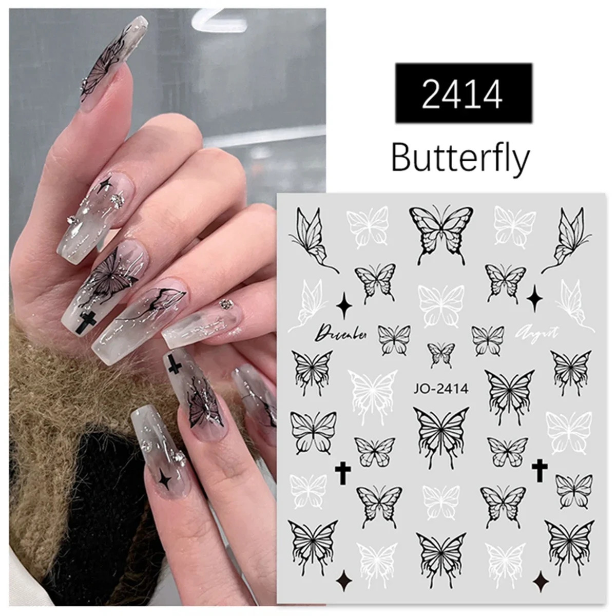 Dark Butterfly Nail Stickers Black White Hollow Ins Style n Art Decoration Decals 250605