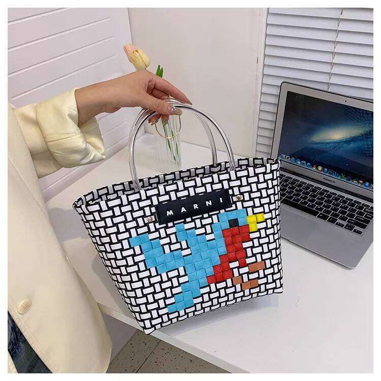 Handmade PU Woven Basket Bag Animal Cartoon for Women Stylish Eco Friendly Beach Tote with Adjustable Strap Lightweight