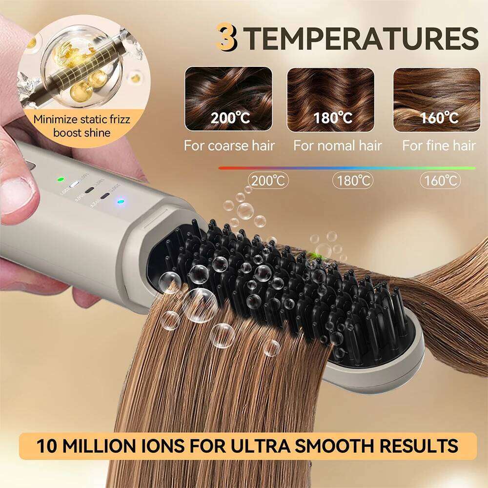 Women's Electric Brushes Beard Cordless Hair Straightener Brush Negative Ions Wireless Comb Iron For Travel