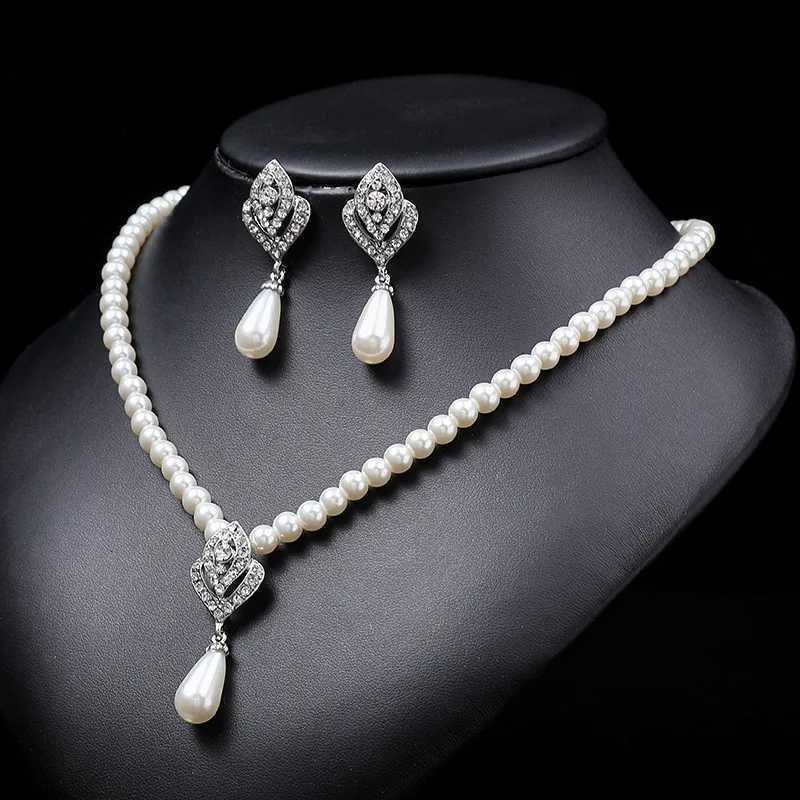3pcs Women Pearl Water Drop Necklace Earrings Set Elegant Bridal Jewelry for Weddings Parties Holiday Trendy Luxury Accessories Z250607