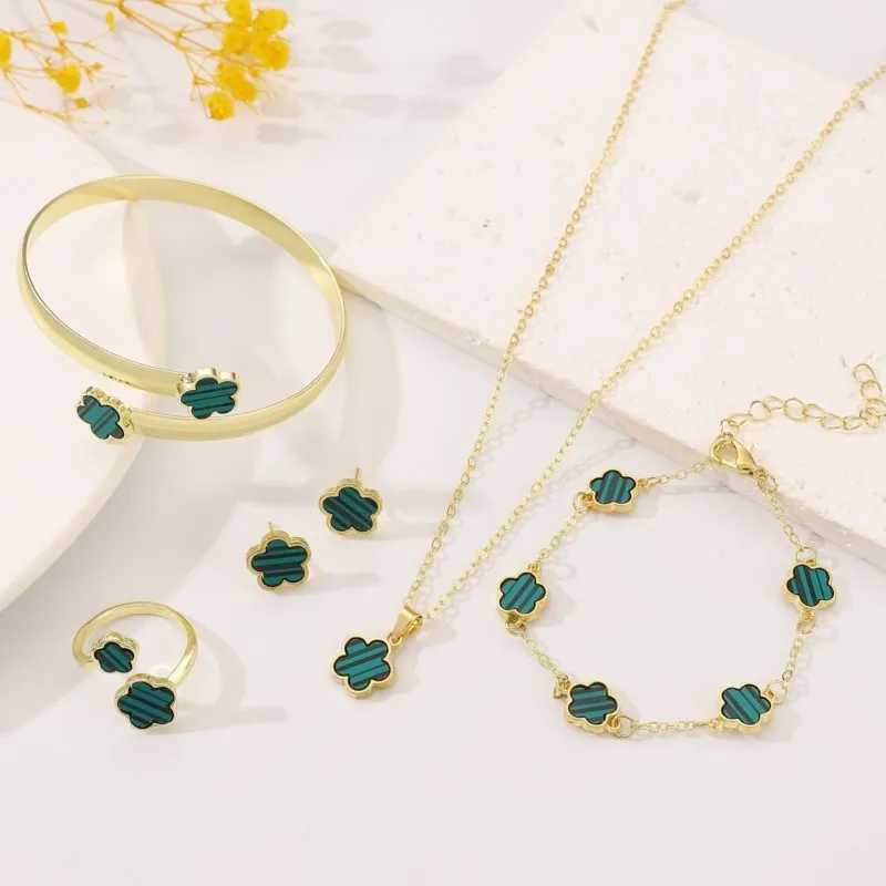 5pcs/set Luxury Lucky Flower Design Pendant Jewelry Sets for Women Fashion Necklace Earrings Ring Wedding Jewelry Gifts Z250607