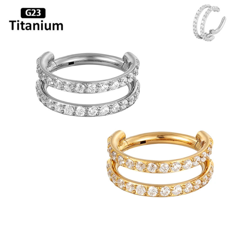 1PC ASTM 36 Earrings Nose Rings 81012mm Septum Piercing Plating CZ Zircon Tragus Clicker Lip Studs Body Jewelry 16G 250606